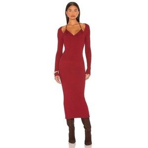 Jonathan Simkhai Dress Ribbed XS Garnet Liza Scoop Neck Midi